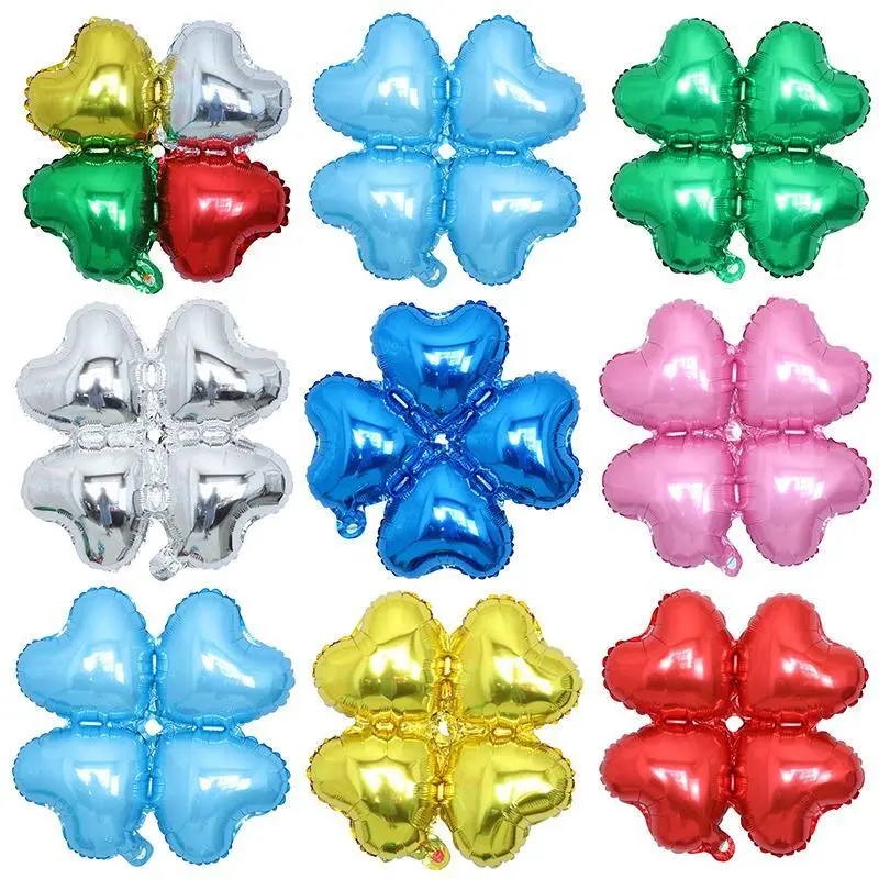 10pcs 18inch 4Petals Flower Aluminum Foil Balloons Arch Four Leaf Clover Baloes Building Column Arch for Wedding Decor Globos