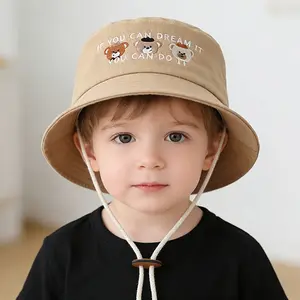 1-piece children's hat for spring and autumn, breathable fisherman hat, thin sun hat for babies, cute bear design for boys, infant bucket hat, casual hat for girls, suitable for daily wear and outings, suitable for children aged 1-3 years