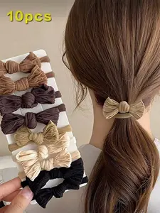 10 Coffee Color Bow Hair Ties, Scrunchies, Minimalist Daily Women's Accessories, Perfect for Autumn, Travel, and Everyday Styling
