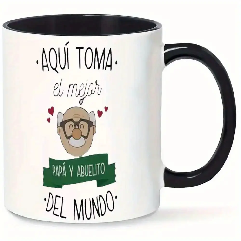 11oz Coffee Mug with Inspirational Spanish Quote "Best Dad & Grandpa" - White Exterior & Black Interior, Cartoon Design, Reusable Gift for Father’s Day, Birthdays, Hand Wash Only, Playful Grandpa Design | Sturdy Handle Design