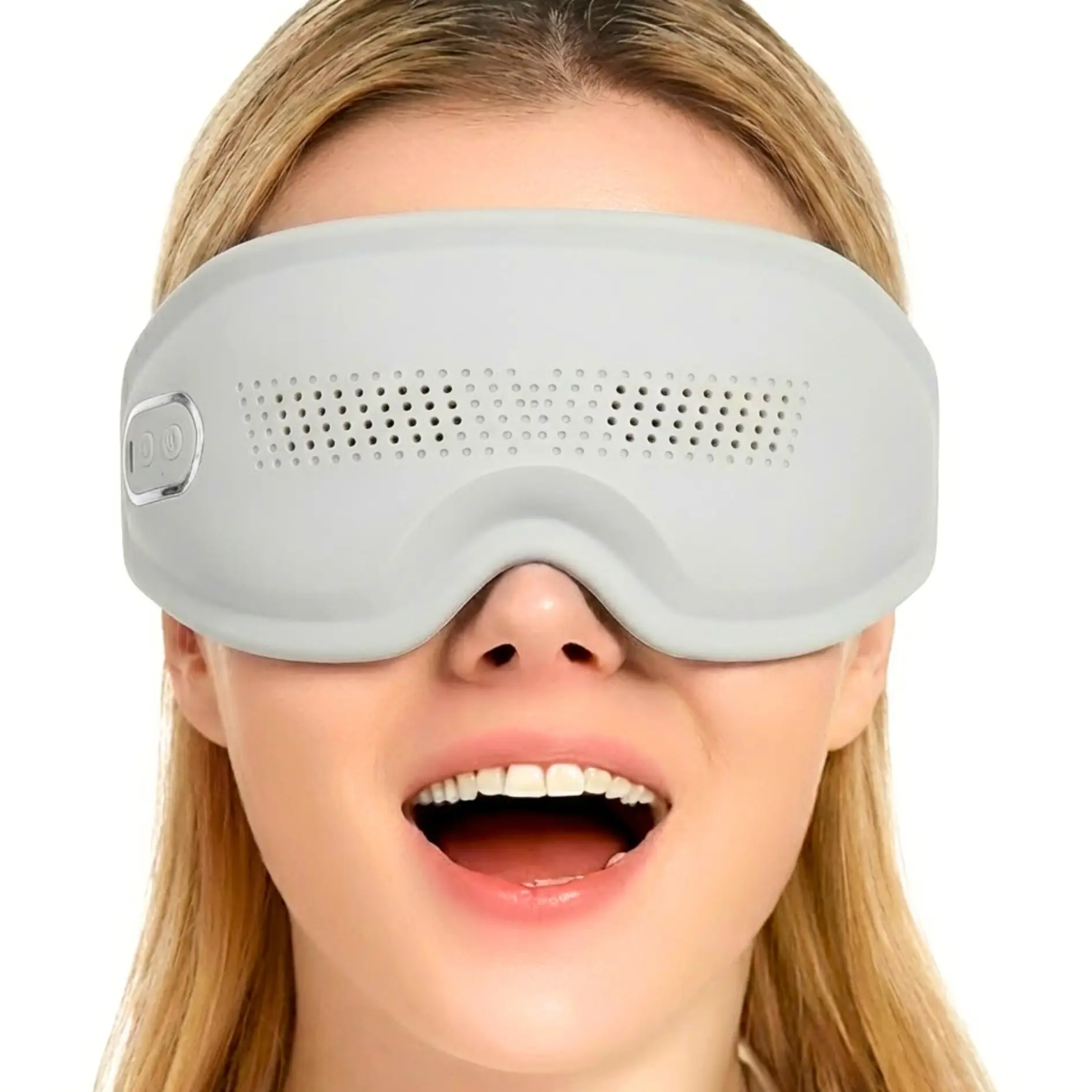 Silicone Eye Massager with Heat, Vibration and Bluetooth Music, 14 Massage Nodes, USB-C Rechargeable, See-Through Design, Great for Sleep, Tired Eyes, Travel and Daily Self Care