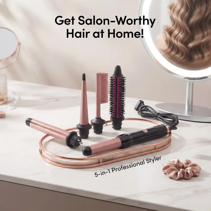 5-in-1 Hair Styler for Women, Multi-Styling Tool with Interchangeable Curling & Styling Attachments