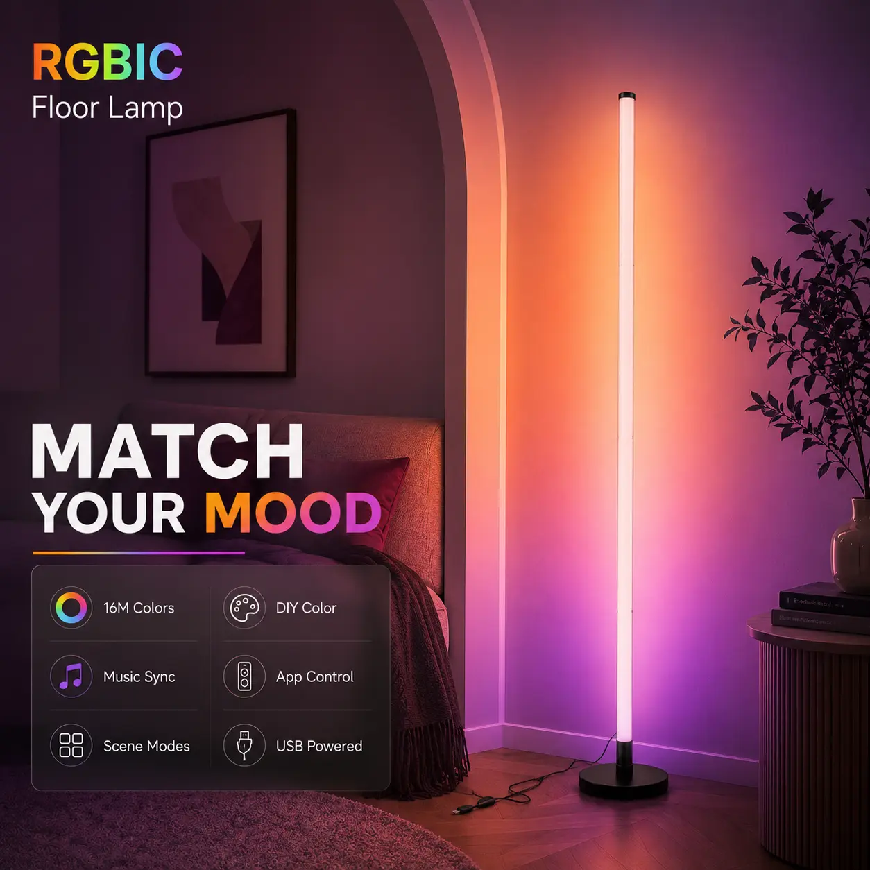 Music Mode RGBIC Standing Corner Lamp, 1PC/2PCS LED Room Light with App & Remote Control for Parties, Birthdays, Gaming Nights, Bedroom and Holiday Decor