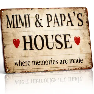 8x12" Aluminum "Mimi & Papa's House Where Memories Are Made" Metal Sign |   Vintage Rustic Wall Decor with Red Hearts |   Pre-Drilled for Easy Hanging |   Sweet Family Gift for Grandparents