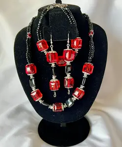 Red & Black Cubed Jewelry Set