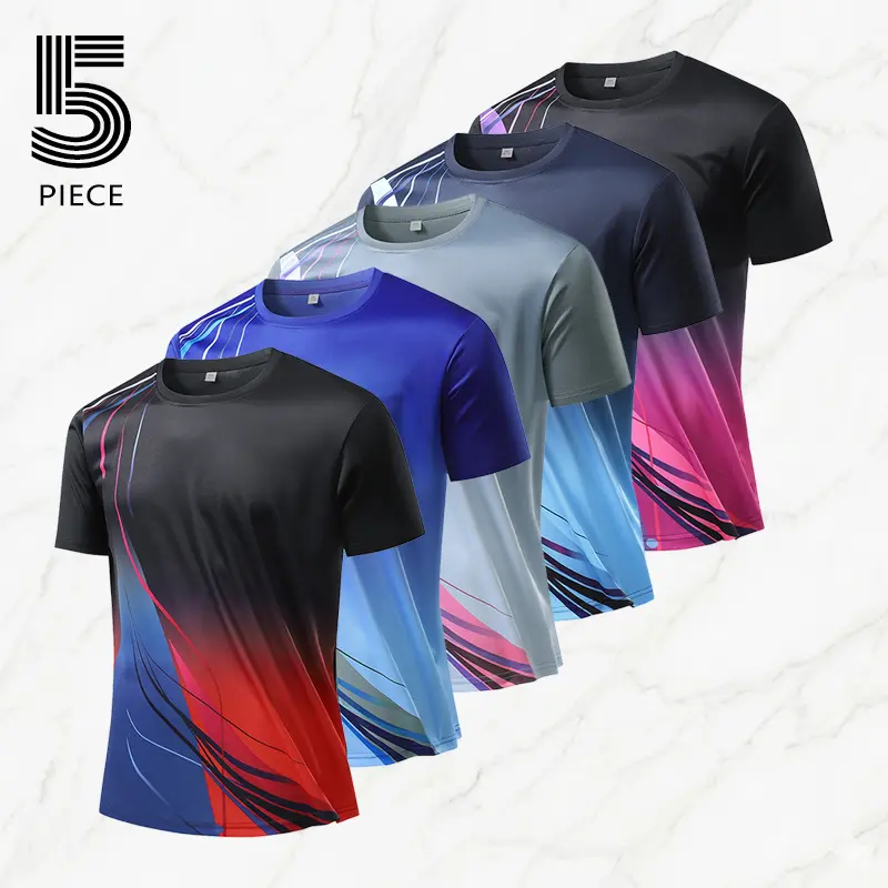 5-Pack Men's Basic Short Sleeve Crew Neck Sports T-Shirts - Quick Dry, Moisture-Absorbent, Breathable, Lightweight, Soft Comfortable Summer Tops for Everyday Exercise, Fitness Training
