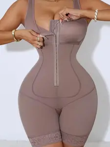 Women's Sleeveless Front Hook Eye Closure Full Body Shapewear, Fajas, Tummy Control Butt Lifting Compression Elastic Shapewear Bodysuit, Colombian Hourglass Shaper, Elegance, Suitable For Sports, Yoga, Underwear, Womenswear