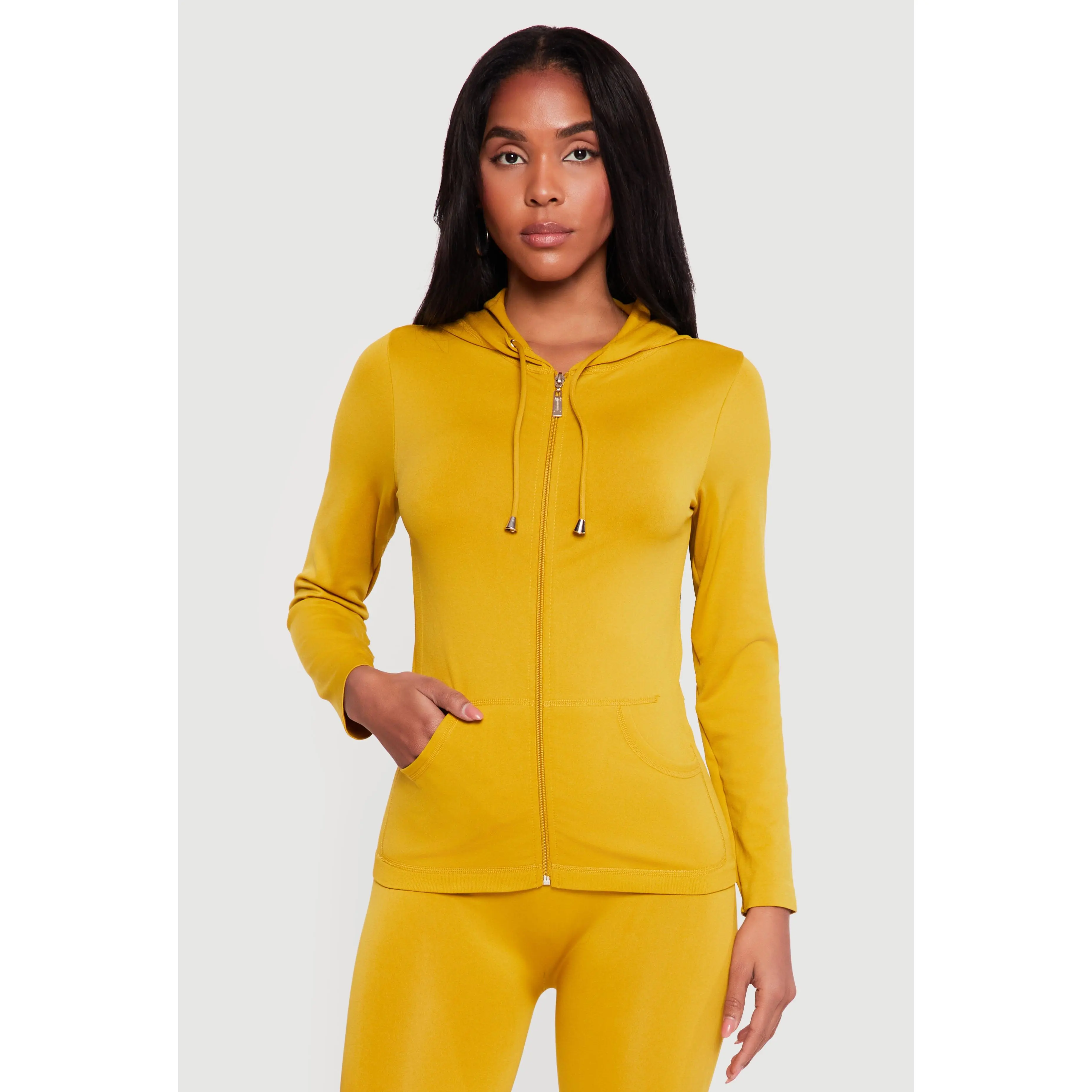 Drawstring Hooded Zip Front Track Jacket
