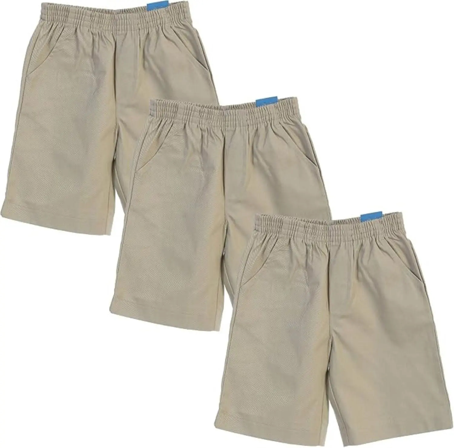 School Uniform Pull-On Khaki Shorts, Elastic Waist Twill Bottoms, Comfort Fit School Apparel SBU32 3 Pack