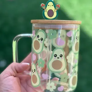15 oz Glass mug, Avocado uvdtf design