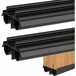 2 Pack 36 Inch Exterior Door Sweep, Kerf Weather Stripping with Dual Air Tube Seal & Vinyl Fins, Under Door Bottom Seal Strip for Exterior Doors with Kerf Track, Quiet & Tight Fit
