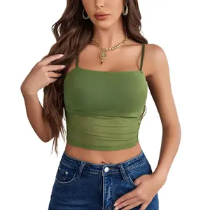 Avidlove Bralettes for Women Spaghetti Strap Mesh Tank Top Tube Slim Y2K Camisole Ultra-Cropped Tops Lightweight(1 & 2 Pcs)