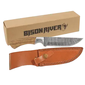Bison River 9 1/2" Wood Handle Knife with Damascus Steel Blade