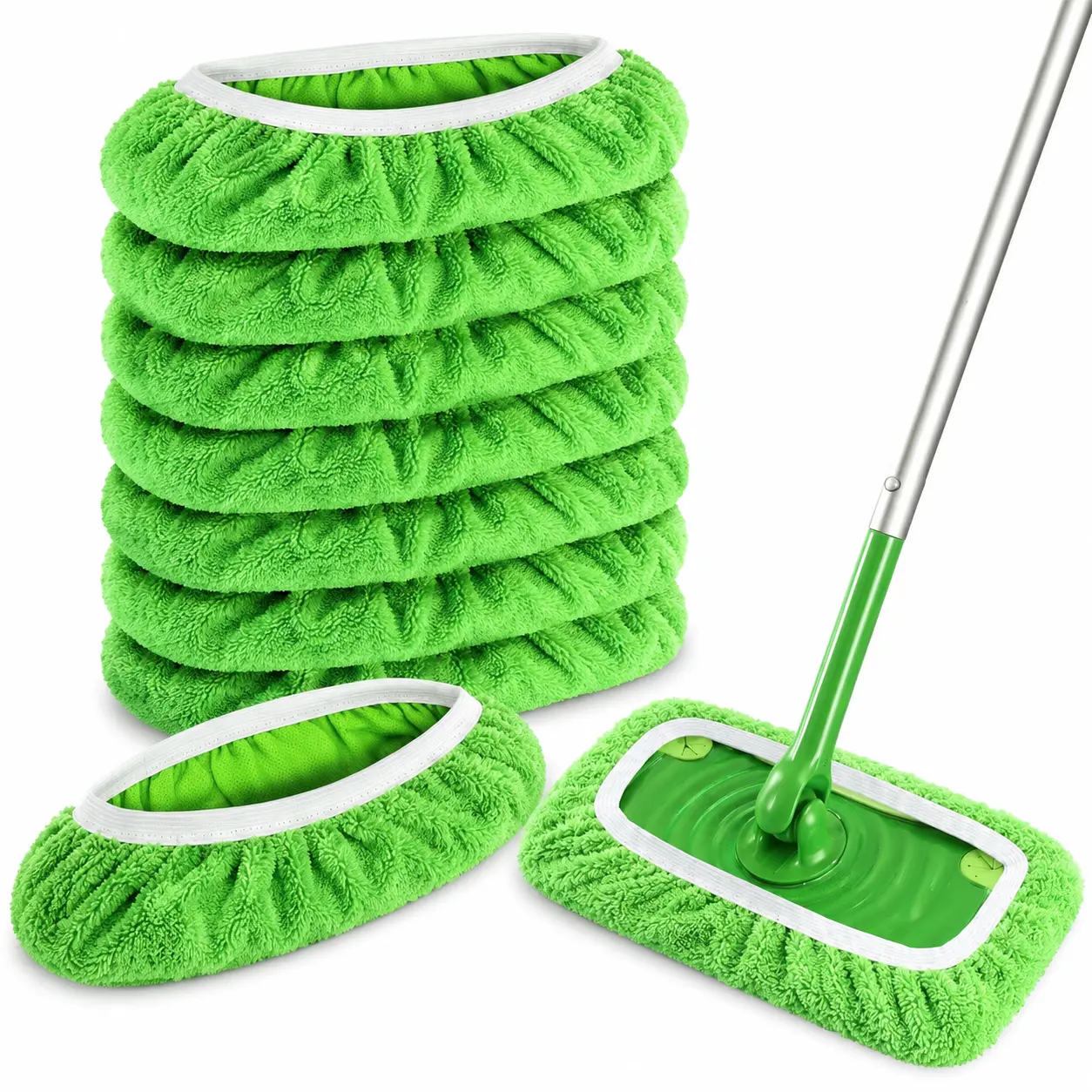 8-Pack Polyester Microfiber Mop Pad Refill Set - Reusable Wet & Dry Washable Wipe, Disposable-Optional Indoor Household Hand Pads, Absorbent Replacement for Swiffer Sweeper Hardwood Floors, Window, Mop Heads Replacement, Wall, Multi-Surface, Eco-Conscious