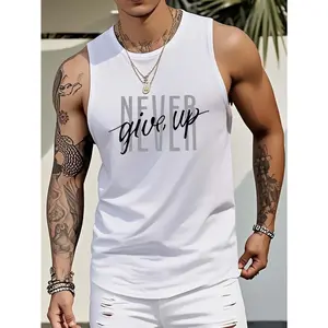 [Motivational Tank Top] Men's Motivational Cotton Tank Top - Breathable Sleeveless Summer Shirt | Round Neck, Machine Washable, White with Black Lettering, Fitness & Casual Wear