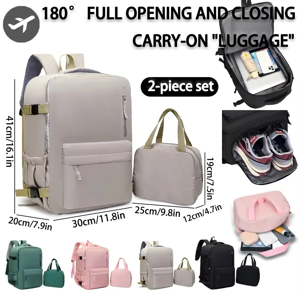 2-Piece 40×30×20cm 180 °   Full Opening Backpack Set, Large Carry-On with Tote Bag for Travel, Business, School & Daily Commuting