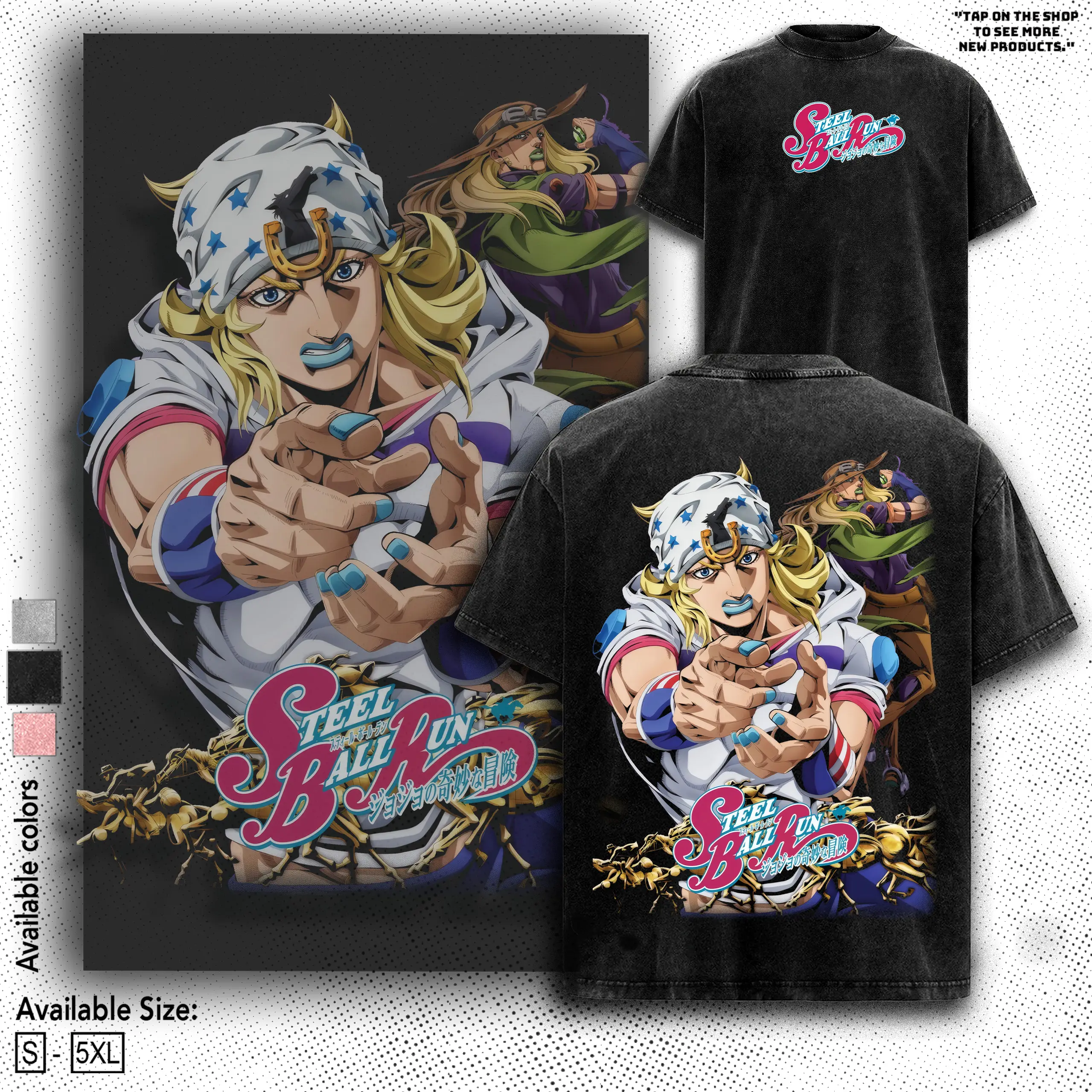 Otaku Soul - JoJo's Bizarre Adventure STEEL BALL RUN Shirt, Hoodies, Sweatshirt Japanese Anime 2 Print Washed JoJo Heavyweight Gift for Fans Fabric Breathable Casual