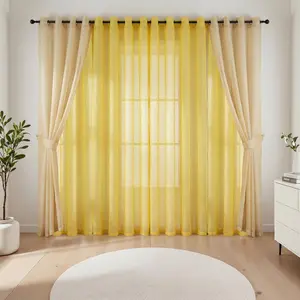 Cozy Curtain 6pcs 52x84 inch Grommet Top Curtain Combo, 4 Dolly Sheer Curtains with Silver Thread Design & 2 Bamboo Gauze Yarn Curtains, Mixed Texture Window Drapes for Home Decor FT2520