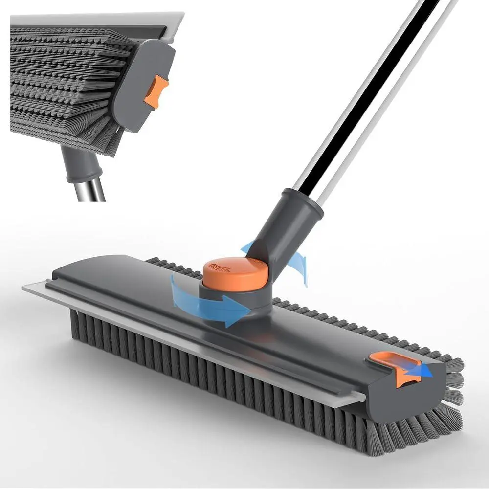 Stainless Steel 3-in-1 Stretch Retractable Custom Long Handheld Floor Scrubber Brush - Full Attached Hard Scrape Blade, Industrial-Grade Rigid Bristles - Versatile Cleanser for Bathroom, Garage, Kitchen