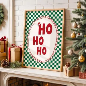 (No Frame) Ho Ho Ho Christmas Poster, Retro Holiday Printable Wall Art, Winter Poster, Preppy Holiday Printable Art, Christmas Wall Art
