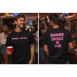 [Sale up to 50%] [Free Ship] Amanda Not Fun Tee, Summer Should Be Fun Shirt, Funny Graphic T-Shirt, Retro Pink Text Tee, Unisex Oversized Shirt, Trendy Streetwear