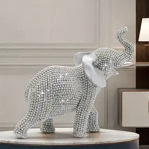European-style home decoration, shiny Silvery mini elephant statue, living room and bedroom holiday popular gift, ideal gift for Easter, Valentine's Day, Mother's birthday Ornaments