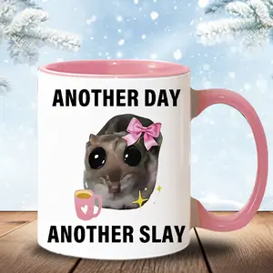 Printed Ceramic Sad Hamster Meme Beverage Cup, Funny Drink Mug for Daily Use - scs10452