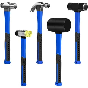 5-Pack Hammer Set,Rubber Mallet 32oz, Double-Faced Mallet 22oz,16oz Claw Hammer,16oz Ball Peen Hammer,3lb Sledge Hammer,Ergonomic Handle
