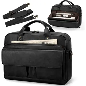 Mens Laptop Bag PU Leather Messenger Bag 15.6 Inch Briefcase   Satchel Bag for Work Business