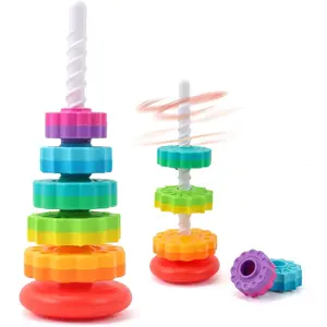 Baby Spinning Stacking Toys, 1-3 Rainbow Ring Toys for Babies, Sensory Toys for Toddlers, Christmas and Birthday Gifts Suitable for Boys and Girls (14 inches)