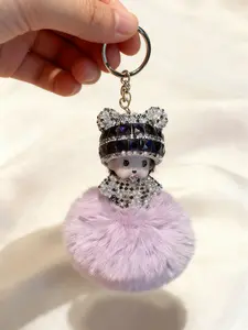 Plush Monchichi Keychain with Ring, High-Quality Macaron Color Keychain, Multifunctional Rhinestone Keychain for Women and Kids, Fuzzy Keychain