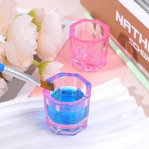 Nail Art Acrylic Nail Brush Cleaning Cup 2-Piece Set Glass Crystal Bowl Grinding Bowl Transparent Glass Gel Mixing Cup Nail Art DIY Palette Crystal Powder Mixer Professional Nail Care Tool Cute Creative Gift