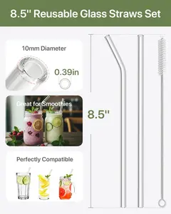 18-Pack Glass Straws, Reusable Clear Glass Drinking Straws Set, 8.5 Inch X 10Mm - Includes 8 Straight and 6 Bent with 4 Straw Cleaner Brush, Perfect for Smoothies, Milkshakes, Juice, Tea KALLAX