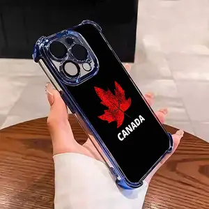 Canadian Flag Red white Design With Maple Leaf Pattern Suitable for Aesthetic Electroplated TPU Casing For iphone 17 16 15 14 13 12 11 PRO PLUS MAX AIR Samsung S26 Four Corners Anti-Fall Transparent Casual Soft Silicone Phone Cases L1837