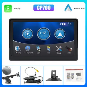 Eaglerich Wireless Apple CarPlay & Android Auto 7-Inch Screen | Universal Fit for All Car Models | Portable Bluetooth Stereo with Mirror Link, Voice Control, FM/AUX Output,  IPS Touchscreen with Built-in Speaker