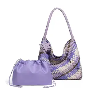 Handmade woven tote bag, large capacity, niche design, relaxed style shoulder bag-SWYb2039