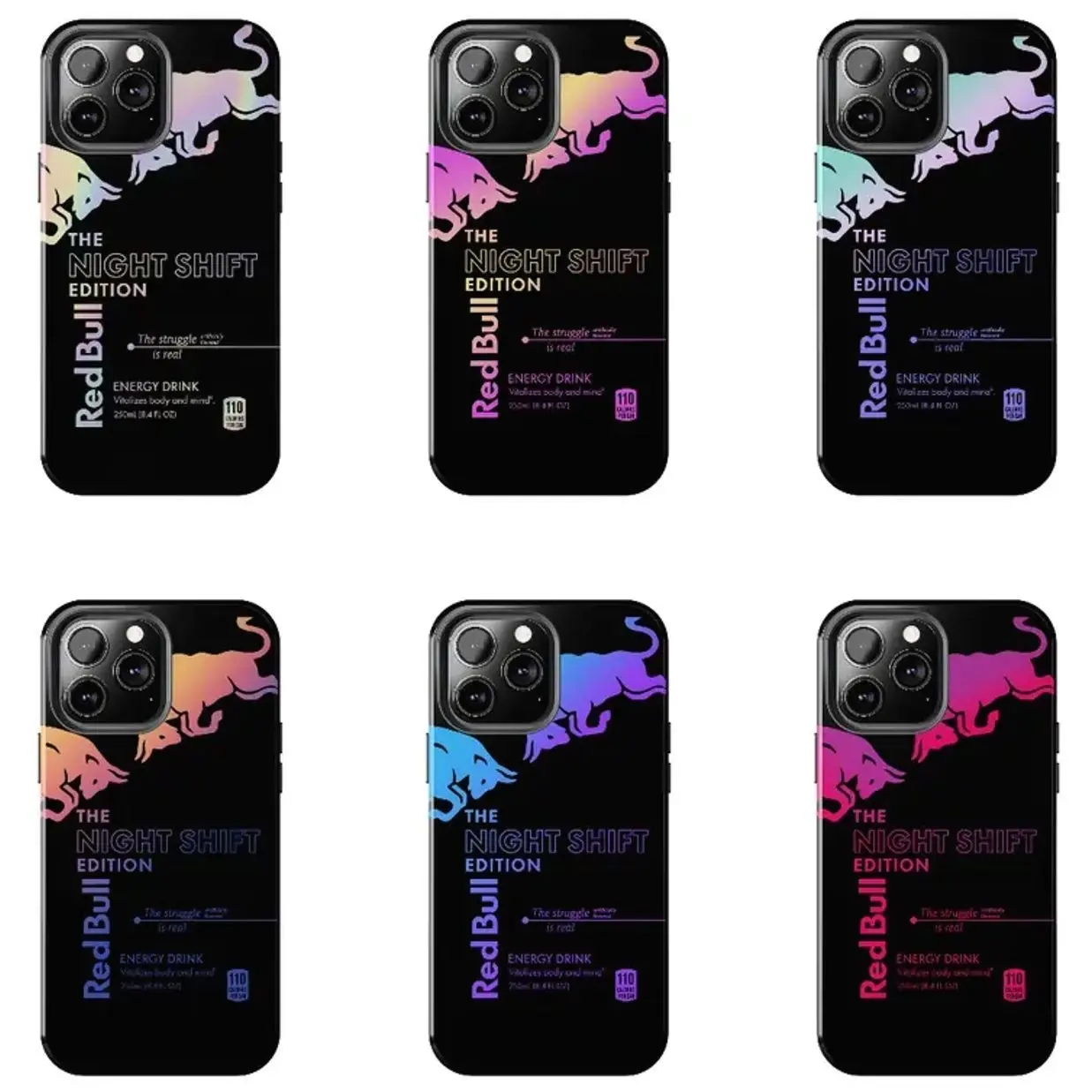 Red Bull Night Shift Edition Phone Case - Aesthetic Holographic Cover Compatible with iPhone X, 11, 12, 13, 14, 15, 16, 17 Plus Pro Promax & SS Galaxy S21-25 Series