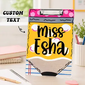 Personalized Teacher Clipboard Custom Name Clipboard Sign Pencil Style Acrylic Clip Board Classroom Decor Back To School Gift For Teacher Desk Decor Office Decor Teacher Appreciation Gift For Her Homeschool Classroom