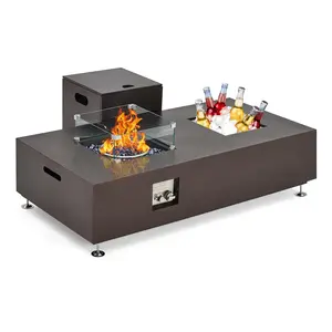 GARVEE 56" Propane Fire Pit Table with Ice Bucket，50000BTU Fire Table with 13" Square Drink Ice Bucket Wind Guard, Fire Glass Beads & CSA Safety Certified Outdoor Firepit for Patio Garden