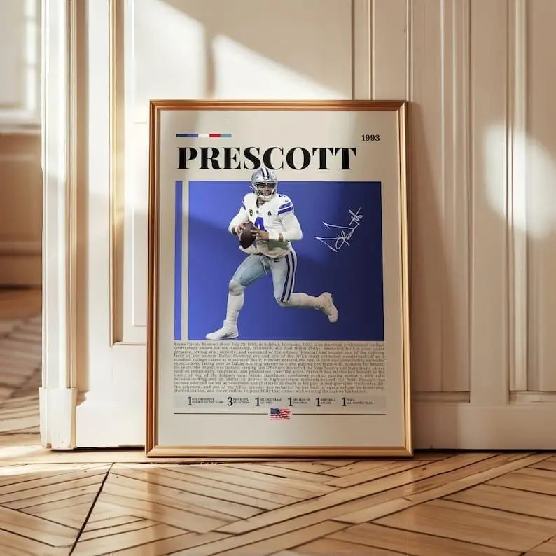 Dak Prescott Poster, Cowboys Football Wall Art, Sport Poster, Gift for Football Lover, Game Day Wall Art