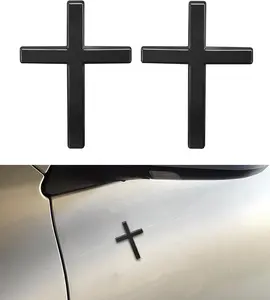 2PCS 3D Cross Stickers,Car Accessories Decals for Vehicles,Self Adhesive Cross Metal Car Emblem,2.5"×1.8" Cross Jesus Automotive Decal,Suitable for Trunk Tailgate Side Decoration (Black)