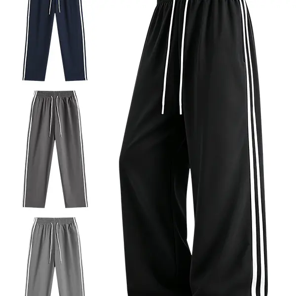 Men’s striped wide-leg straight summer casual pants, workout running street trousers, optional color combination pack of 1/2/3/4 pieces