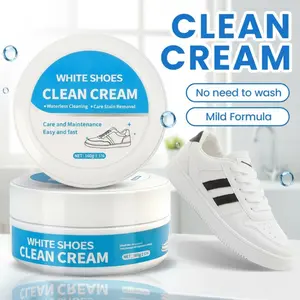 No-Wash Solid White Shoe Cleaner Cream 160g Multipurpose Stain-Removing Formula with Sponge for Leather Silicone Car Interiors Gentle Non-Irritating Eco-Friendly