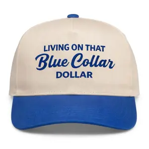 Living On That Blue Collar Dollar Embroidered Christian Five-Panel Twill Cap – Unisex Working Class Streetwear, Aesthetic Casual & Gym Hat, Inspirational Gift for Blue Collar Men & Women