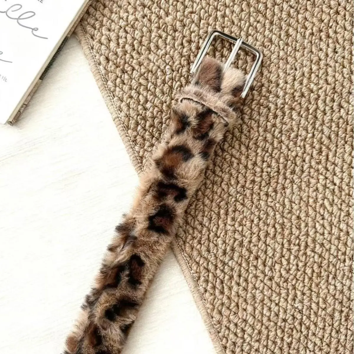 Furry Leopard Print Vegan Belt (U412) Neighborhood - 3cm Leopard-Print Faux Fur Belt - Animal  main image 2