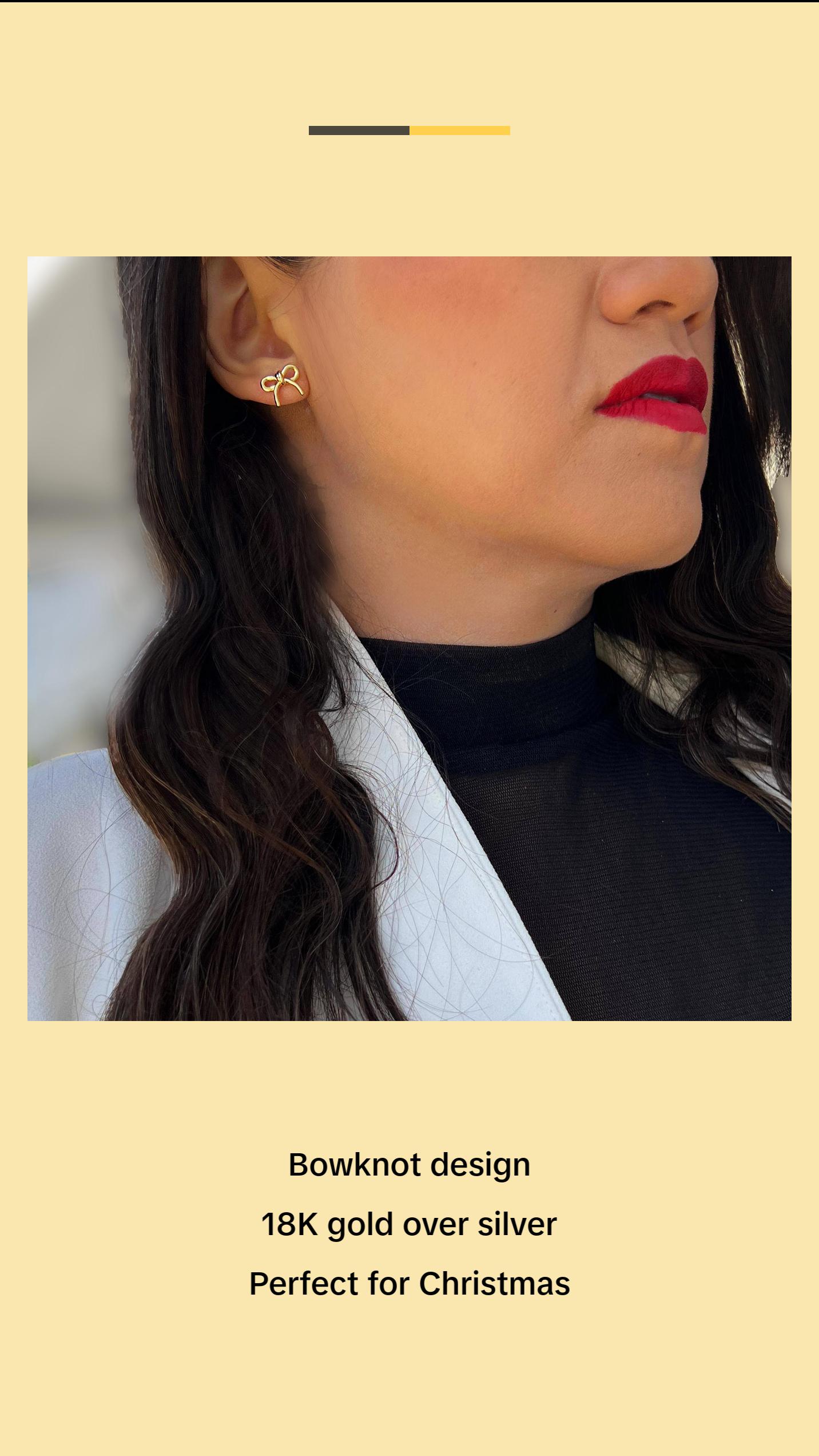 SONIA HOU Holiday Coquette Bow Stud Earrings - 18K Gold Over Sterling Silver S925 | Dainty Small Christmas Festive Bowknot | Minimalist Chic Trendy