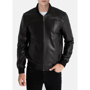 Mens Slimfit Black Bomber Leather Jacket
