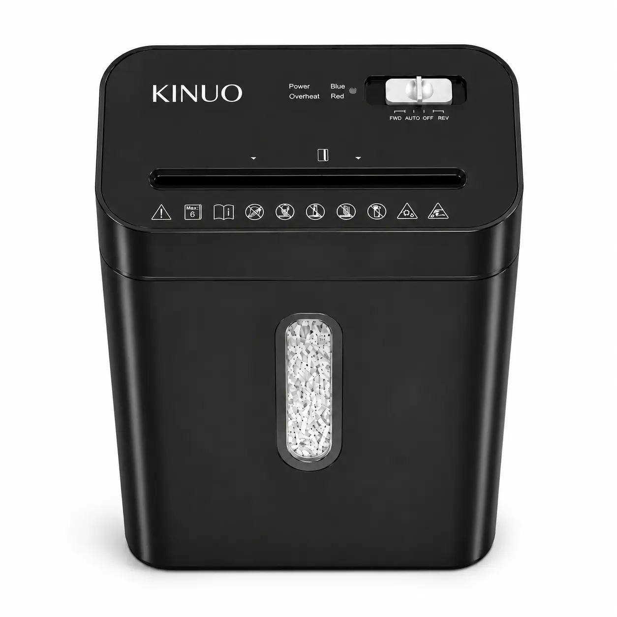 KINUO Document Shredder - Secure Paper Shredder with 6-Sheet Capacity, Black Color, Ideal for Home & Office Use