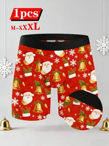 Santa Claus Fun Print Briefs, Holiday Gift for Family Friends, Casual Knit Underwear, All Seasons Wear, Fitted Style