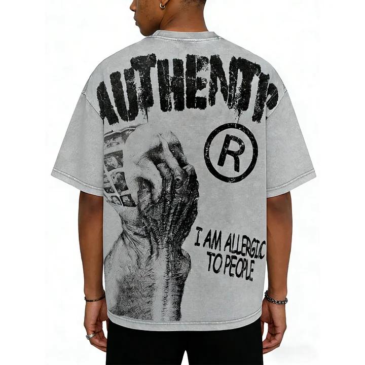 Sopula Studio Men Vintage I Am Allergic To People Graphic Acid Wash Casual Streetwear gray Tshirt SpringStatements